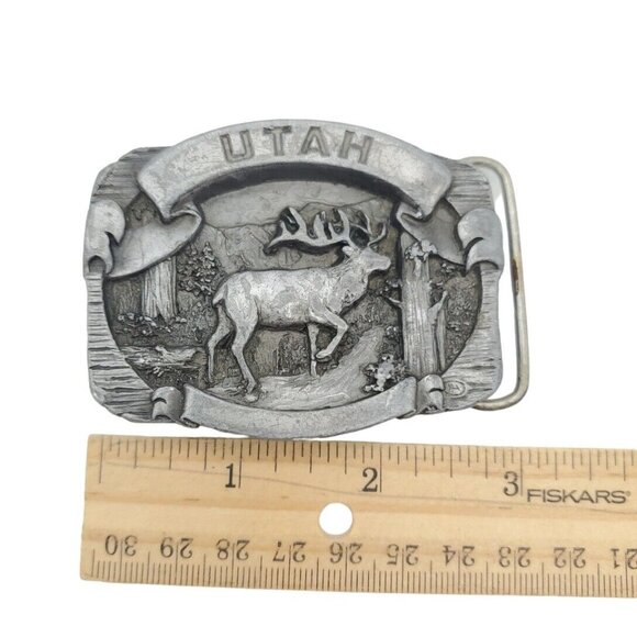 Pewter Utah Elk Deer Nature Belt Buckle‎ 3" USA C+J Enterprises Hunter Outdoors - Picture 3 of 5
